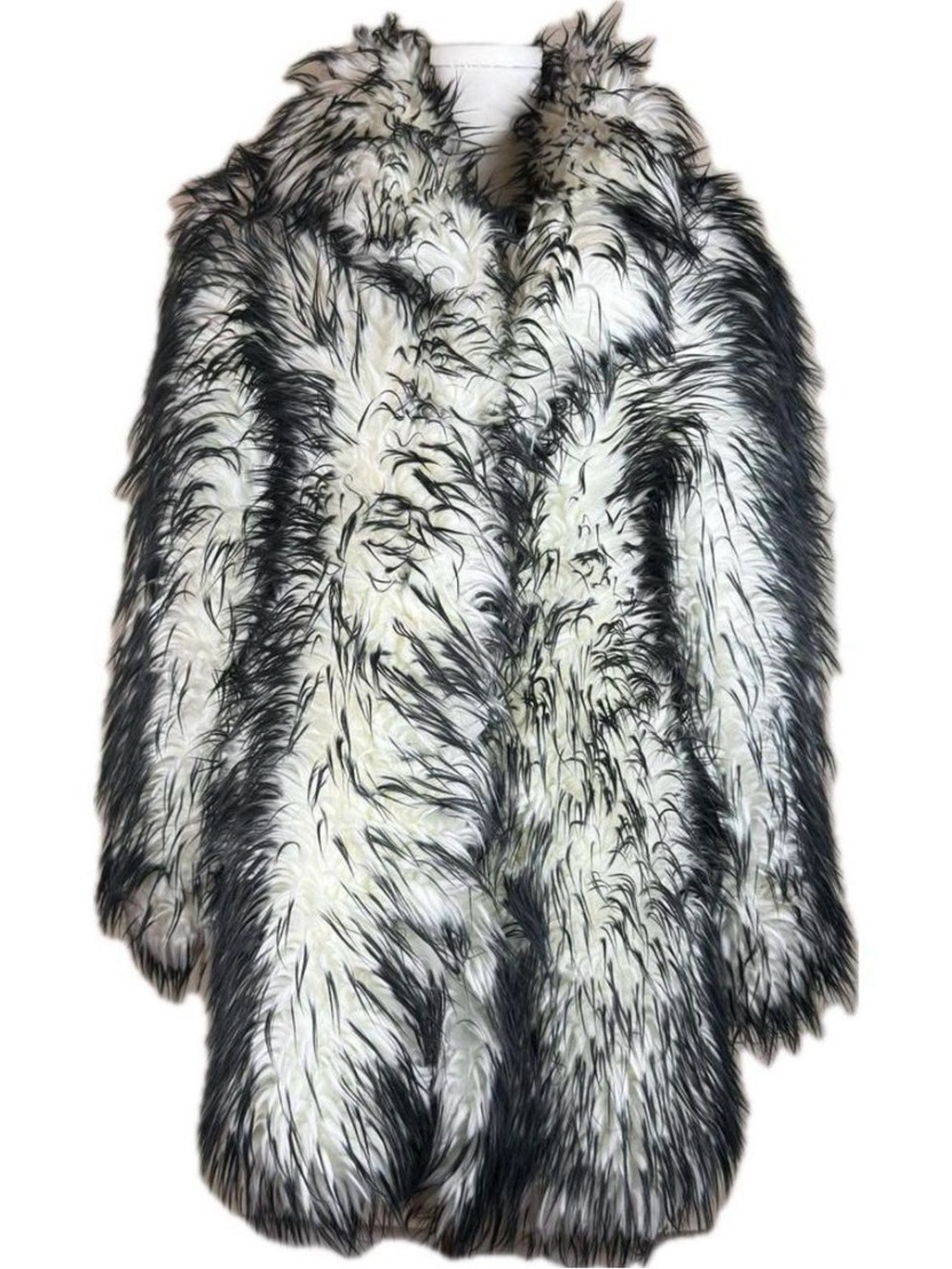 Women's Black and White Faux Fur Trench Coat - Luxe Statement Outerwear